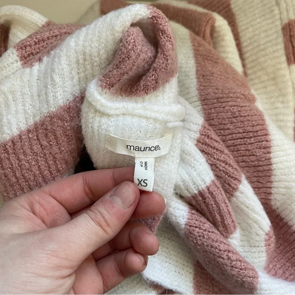 Maurices White & Pink Striped Open Twist Back Reversible Sweater Xsmall Women’s - Picture 9 of 11